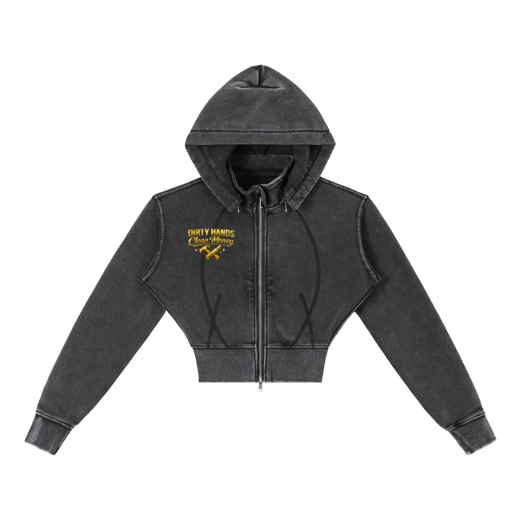 Vintage Washed Cropped Fleece Hoodie